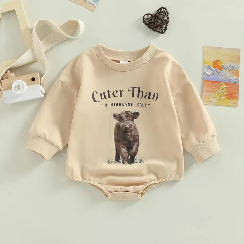 Miniatura 2 de Kayotuas Ropa occidental para bebé y niña, sudadera con estampado de vaca de manga larga, enterizo de gran tamaño, trajes de primavera y otoño