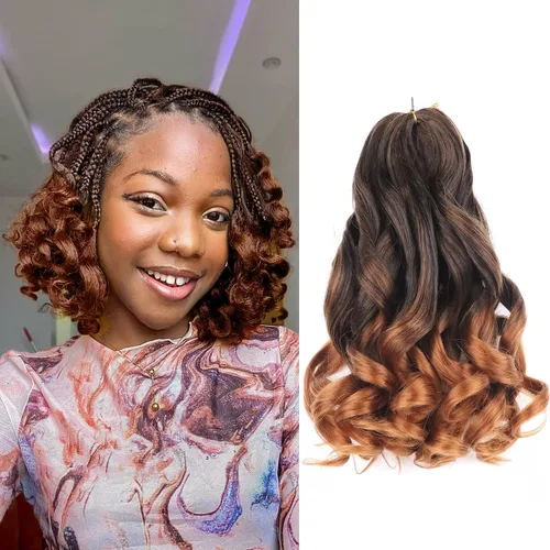 Miniatura 32 de Cabello rizado francés trenzado de 10 pulgadas, color 4, cabello rizado preestirado, 8 paquetes de trenzas de ganchillo de rizo francés para trenzas