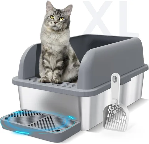 Suzzipaws Caja de Arena Cerrada de Acero Inoxidable para Gatos con Tapa Caja de Arena Extra Grande para Gatos Grandes Bandeja de Arena de Metal XL