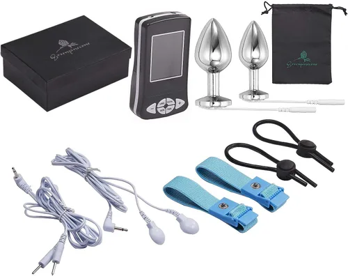 Miniatura 3 de Juego de enchufe anal eléctrico y anillo para el pene, juego de enchufe anal eléctrico de lujo de 1.260 in y 0.984 in, tapón de choque eléctrico