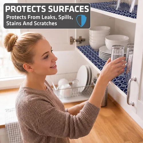 Miniatura 2 de Drymate Forro de lujo para estantes y cajones, tela acolchada gruesa, no adhesiva, absorbente, impermeable, antideslizante, forros para armarios