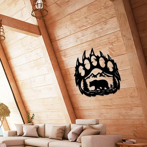 Miniatura 8 de INFUNLY Decoración de pared de pata de oso de 10.8 x 11.8 pulgadas con pino de montaña del bosque, decoración rústica de caza, decoración de oso
