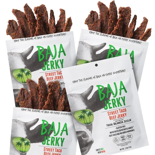 Miniatura 12 de Baja Beef Jerky - Cecina de res 100% natural, cetogénica, sin gluten, cecina artesanal baja en calorías, 0.46 oz de proteína por porción, sin