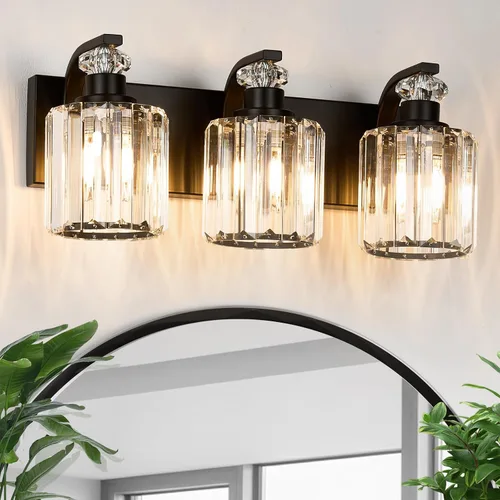 Miniatura 14 de Lámparas de baño negras con pantalla de cristal K9, iluminación de baño sobre espejo, luces de tocador para sala de estar, dormitorio, baño