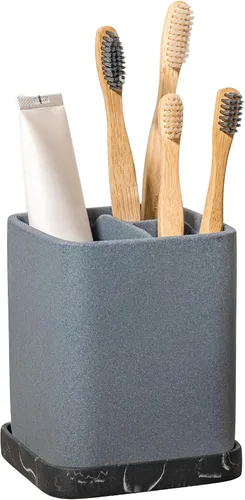 Miniatura 16 de ZCCZ Soporte para cepillo de dientes, organizador de baño de 6 ranuras para almacenamiento en cubierta, contiene pasta de dientes, hilo dental