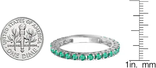 Miniatura 2 de Dazzlingrock Collection Anillo de boda apilable de tamaño Eternity de esmeralda redonda para mujer, oro de 14 quilates