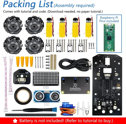 Miniatura 2 de Freenove Mecanum Wheel - Kit de coche para Raspberry Pi Pico (incluido) (compatible con Arduino IDE), expresiones de matriz de puntos, prevención