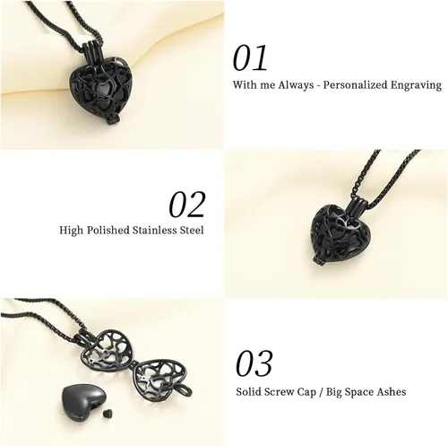 Miniatura 36 de Collar con medallón de cremación conmemorativa con corazón eterno con mini urna para cenizas de seres queridos