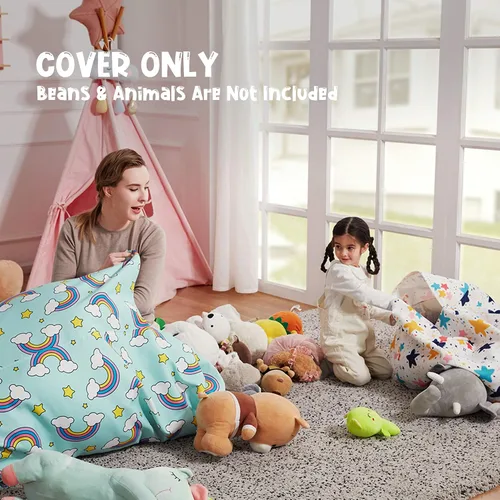 Miniatura 3 de Funda para puf de almacenamiento de animales de peluche para niños, adolescentes (sin relleno) 250 L, lavable, funda grande para puf para organizar