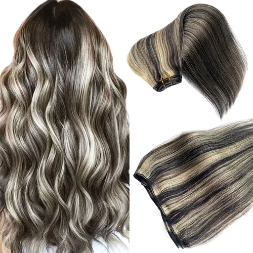 Miniatura 11 de Extensiones de cabello con clip sin costuras de cabello humano real, extensiones de cabello natural negro real con clip 7 piezas 100 g 36 cm