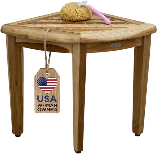 Miniatura 10 de EcoDecors Organizador de esquina de teca para ducha de 18 pulgadas, organizador de almacenamiento de madera impermeable con estante integrado