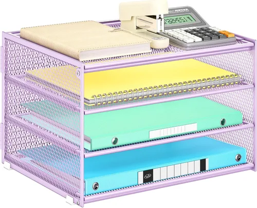 Miniatura 11 de Lavatino Bandeja organizadora de papel de escritorio de 3 niveles, bandeja de archivos de metal de malla negra para escritorio, suministros