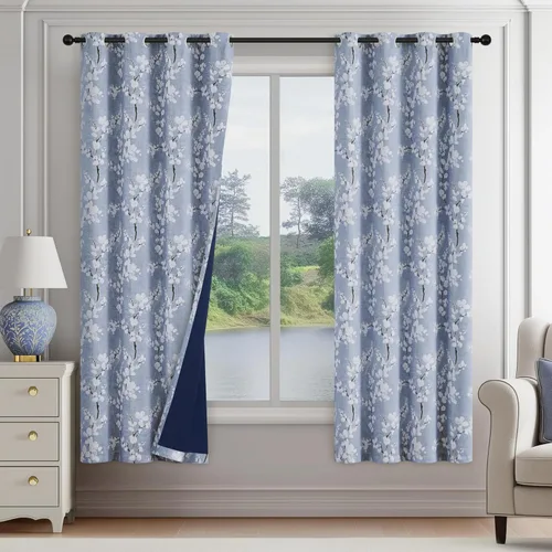 Miniatura 31 de FMFUNCTEX - Cortinas 100% blackout, 63 pulgadas de largo, estampado floral, aislamiento térmico, bolsillo para cortinero, 2 paneles, estilo granja