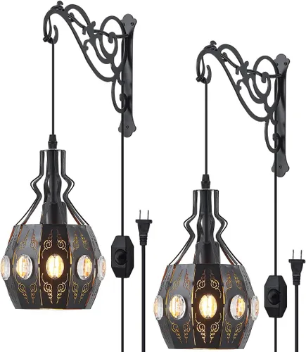 Miniatura 10 de YLONG-ZS Lámpara Colgante Swag Luces con Enchufe Luz Colgante con Enchufe, Luces Colgantes con Cable con Enchufe Pequeña Negra Vintage Rústica