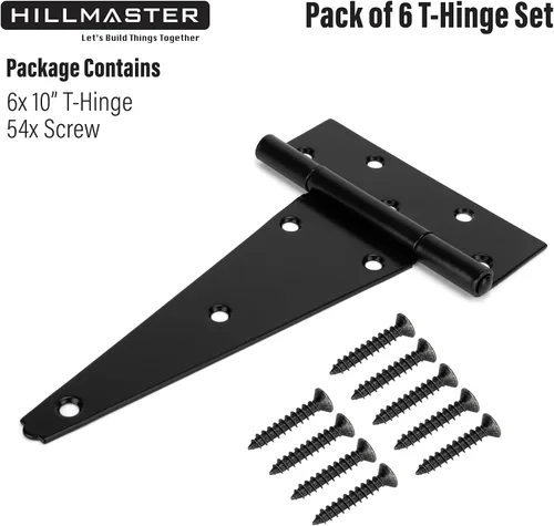 Miniatura 7 de HILLMASTER Bisagras de puerta de cobertizo de 10 pulgadas con correa en T resistentes, bisagras de correa en T para puertas, bisagra en T negra