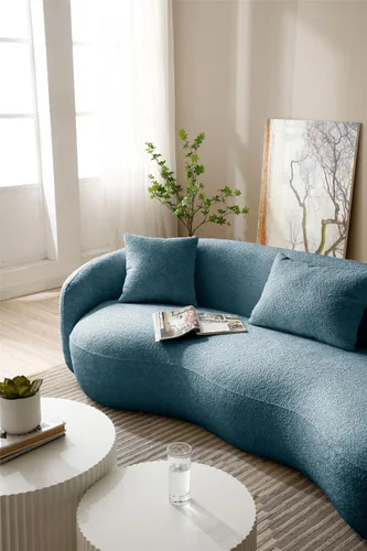 Miniatura 7 de Moderno sofá curvado de 4 asientos en tela transpirable 93.6 pulgadas de ancho elegante sofá de sala de estar con marco de madera maciza