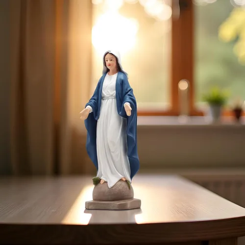 Miniatura 9 de Estatua de Nuestra Señora de Gracia – Figura de 8.5 pulgadas, decoración religiosa católica de resina para altar del hogar, mesa de oración, Azul