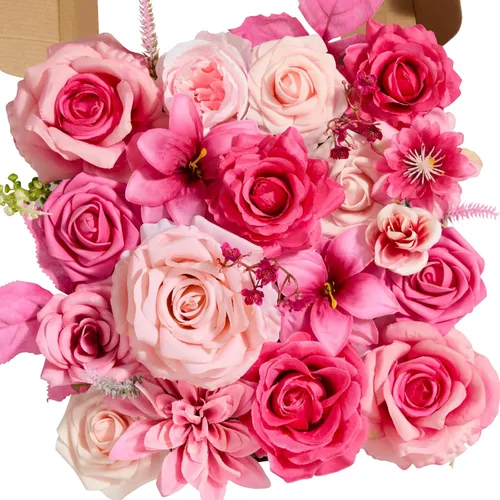 Miniatura 13 de Serwalin Flores artificiales, flores rosadas, flores de seda falsas, flores de pastel de boda, flores para ramos de boda, centros de mesa, Un rosa