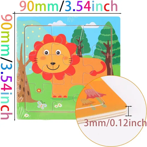 Miniatura 2 de Paquete de 12 mini rompecabezas de animales de madera para niños de 3 años en adelante, 9 piezas, juguetes educativos de viaje Bonitos recuerdos