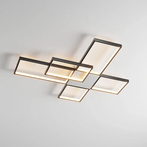 Miniatura 10 de Lámpara de techo LED, lámpara de techo moderna de montaje empotrado de 92 W, lámpara de techo acrílica cuadrada negra para cocina, dormitorio