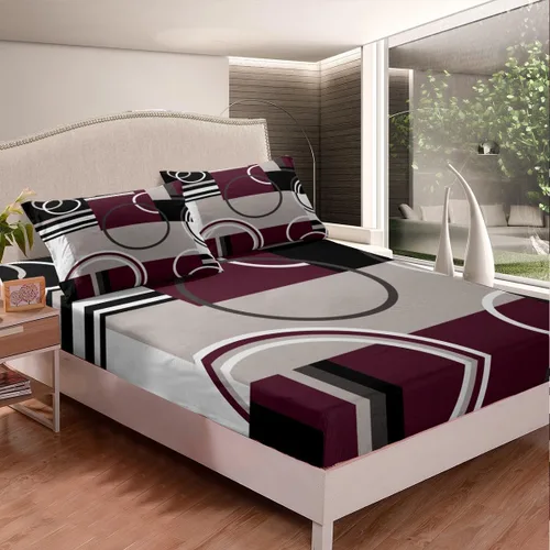 Miniatura 3 de Erosebridal Juego de sábanas modernas de rayas geométricas, color morado, gris, negro, tamaño individual, retro, círculo, espirales, juego de ropa