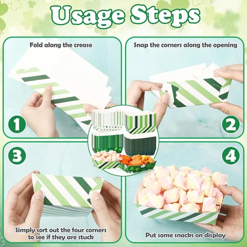 Miniatura 3 de Dunzoom 24 platos de papel para el día de San Patricio, bandejas para alimentos, cuenco de trébol verde, desechable, trébol irlandés, nacho, hot