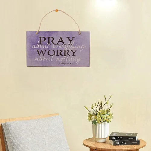 Miniatura 4 de Ergonflow Letrero decorativo de madera con texto en inglés "Pray About Everything" (Edición Premium) de 9.5 x 5.75 pulgadas