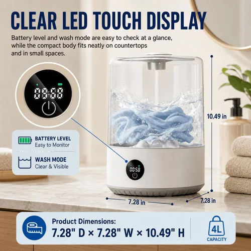 Miniatura 7 de Mini lavadora portátil de 4 litros, lavadora compacta inalámbrica recargable para ropa interior, ropa de bebé, ropa para mascotas, ideal