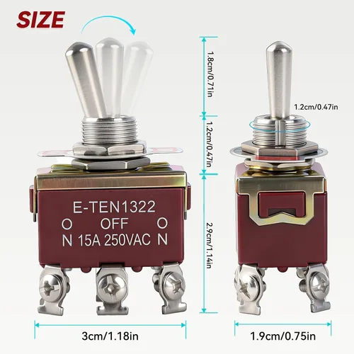 Miniatura 2 de 5Pack 6 Pin Waterproof Toggle Switch 3 Position ON-Off-ON 30A 12VDC/15A 250VAC Marine DPDT Toggle Switch with Weatherproof Boot Cap Cover for Car