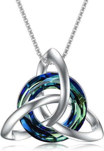 TOUPOP Regalos irlandeses para mujer, collar de nudo celta de plata de ley con nudo de cristal de la Trinidad para niñas, para cumpleaños, fiestas,