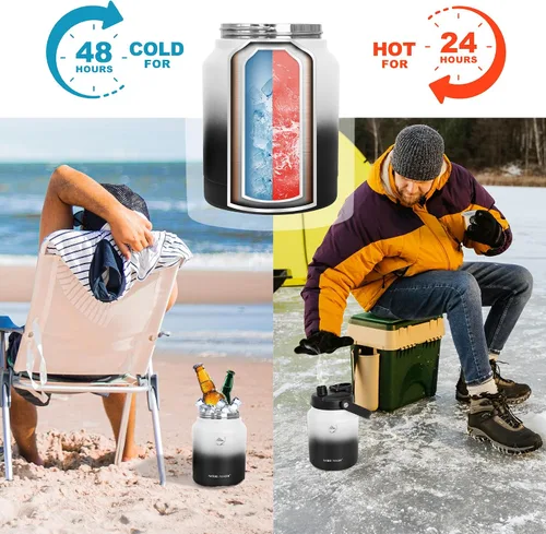 Miniatura 4 de NATURE PIONEOR Botella de agua aislada de 84 onzas, jarra de agua de acero inoxidable con doble vacío con soporte/portador, boca ancha, deportes al