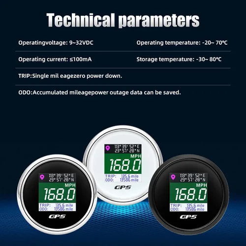 Miniatura 2 de ARTILAURA Velocímetro GPS digital de 52 mm 2-1/16" para barco, velocímetro GPS, medidor de velocidad, mph, km/h, nudos, pantalla TFT, antena, Blanco