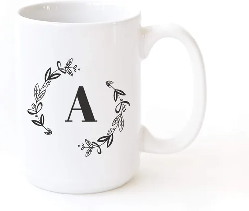 The Cotton & Canvas Co. Botánico personalizado monograma inicial letra A taza de café porcelana cerámica taza de café para ella, para él