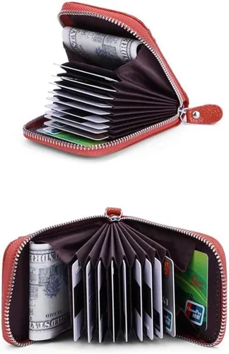 Miniatura 5 de ihreesy Portatarjetas de crédito, de piel vacuna, tarjetero protector para tarjetas de crédito, 9 ranuras para tarjetas, con cremallera