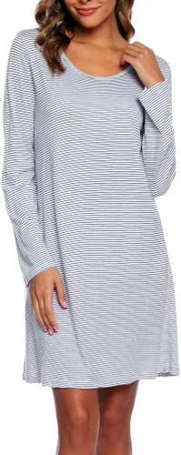 Miniatura 2 de ENJOYNIGHT - Camisón de manga larga de algodón para mujer, vestido para dormir con estampado de camisetas.