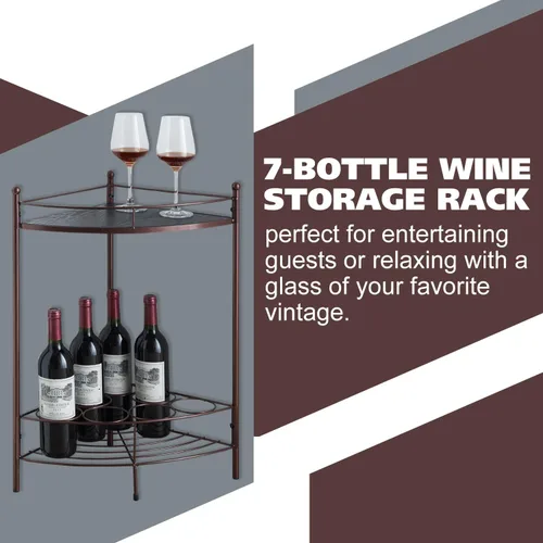 Miniatura 3 de Kings Brand Furniture - Mesa auxiliar de esquina con estante de almacenamiento, estante de almacenamiento de vino para 7 botellas, bronce