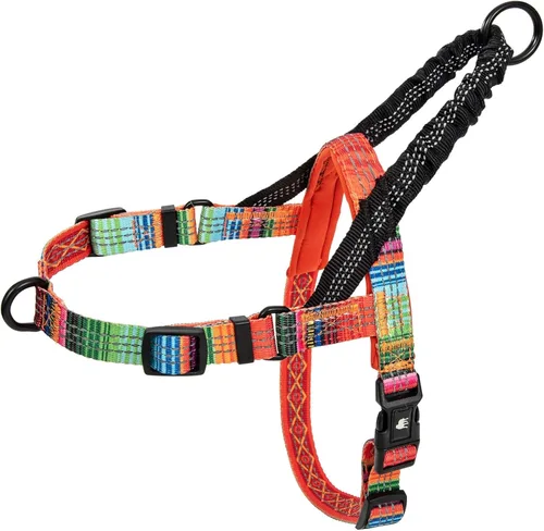 Leashboss - arnés de perro con mango elástico con patrón reflectante sin tirar, accesorio de clip trasero y frontal, colección de patrones Naranja -