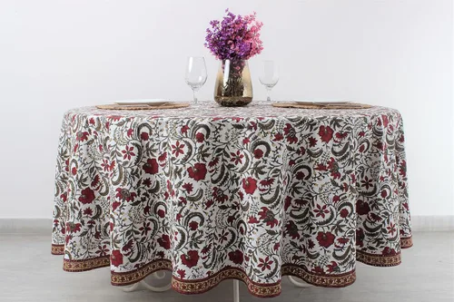 Miniatura 42 de Ridhi Mantel redondo con estampado de bloque a mano, 100% algodón, reutilizable, color rosa flamenco, de 60 pulgadas, mantel decorativo para uso
