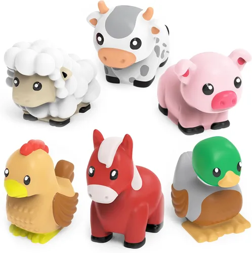 Tub Works® Barnyard™ - Juguetes de baño sin moho, paquete de 6 | Diseño de juguetes de baño sellados y sin agujeros que mantiene la humedad fuera |