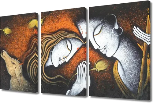 Miniatura 63 de Pintura india hindú Dios Señor Krishna imágenes sobre lienzo, arte de pared de 3 piezas, arte de pared moderno, decoración del hogar para sala