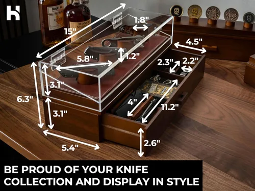 Miniatura 5 de Vitrina de cuchillos de bolsillo premium para 10 cuchillos, organizador de cuchillos de madera, almacenamiento y soporte con pilares únicos