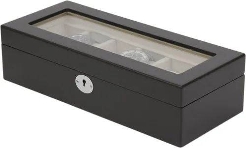 Miniatura 2 de Tech Swiss Caja de reloj para 6 relojes de almacenamiento de madera vitrina ventana de cristal (negro)