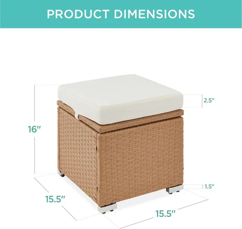 Miniatura 3 de Best Choice Products Juego de 2 otomanas de mimbre, muebles de exterior multiusos para patio, patio trasero, asientos adicionales, reposapiés, mesa