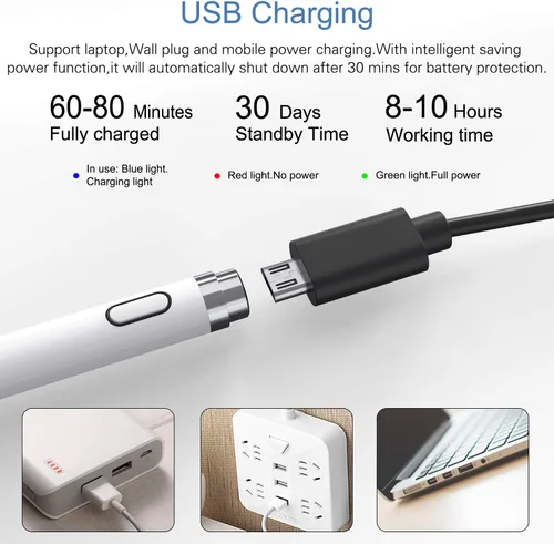 Miniatura 5 de Lápiz capacitivo activo compatible con pantallas táctiles iOS y Android, lápiz con función de doble toque, lápiz recargable para iPad/iPad
