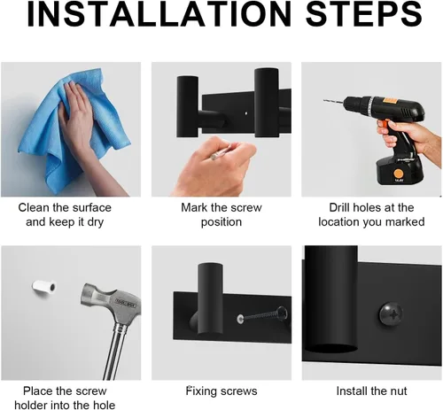 Miniatura 3 de PMMASTO Perchero montado en la pared, 3 ganchos de pared en forma de T para colgar, riel de ganchos para abrigos de acero inoxidable resistente