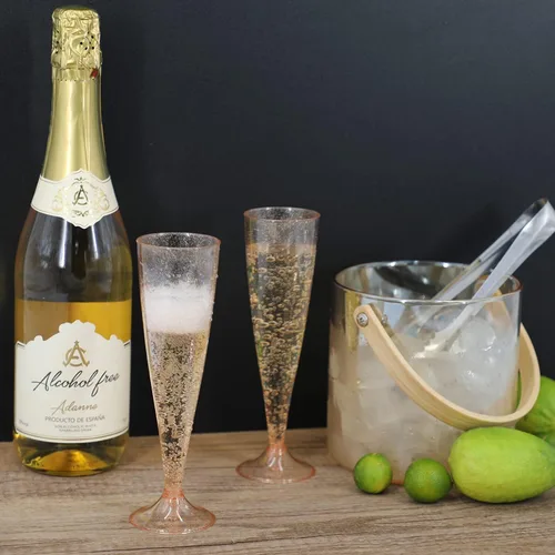 Miniatura 5 de Homy Feel Paquete de 30 copas de vino de plástico oro rosa con purpurina, copas de champán de 5 onzas desechables para fiestas, copas de champán