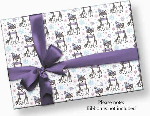 Miniatura 3 de Stesha Party Papel de regalo de perro Husky de invierno de 30 x 20 pulgadas (3 hojas)