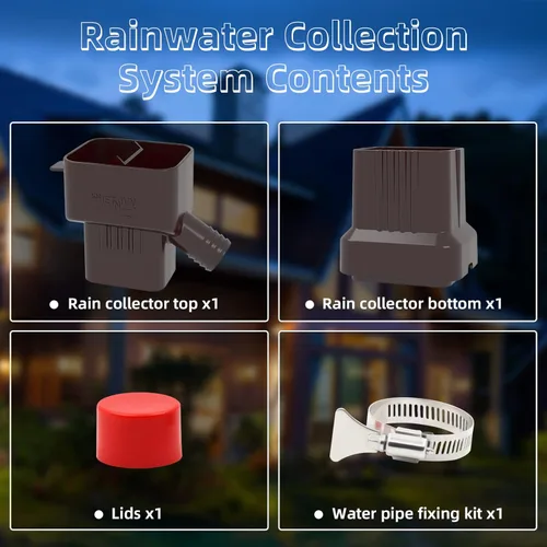 Miniatura 6 de Sistema de Recogida de Agua de Lluvia, para desviador de bajante de 5 cm x 7,6 cm con capacidad de recolección ajustable, kit de desviador