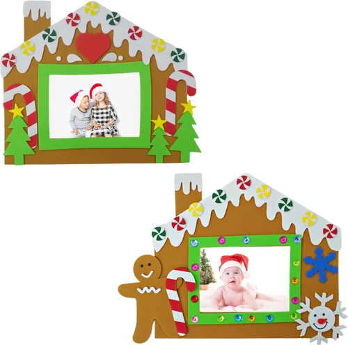 4E's Novelty Marco de fotos de espuma para casa de jengibre (paquete de 12) Marco de fotos de Navidad a granel, kit de manualidades, manualidades de