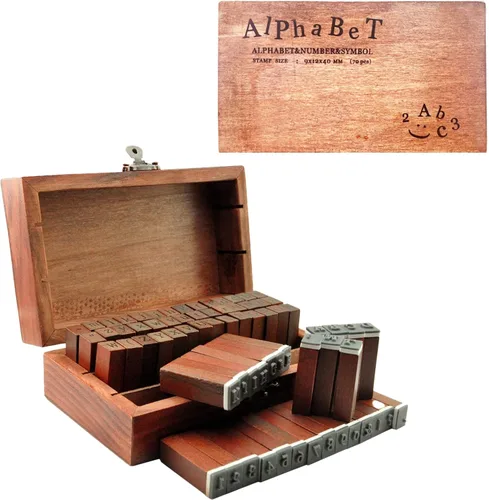 UCEC 70 sellos del alfabeto para arcilla, sellos de letras de goma para manualidades, juego de sellos de números de letras y símbolos de madera para